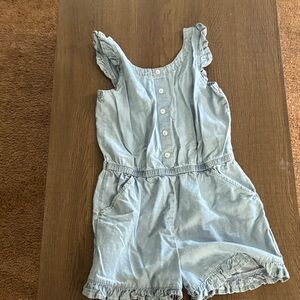 wonder nation Light Blue Chambray Girls' Ruffle Strap Romper